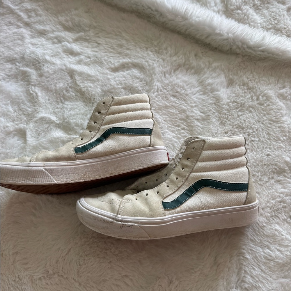 Vans Cream and Green High-Top Sneakers Shoes Men’s 8 - Picture 2 of 5